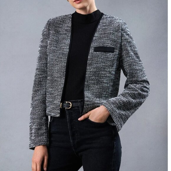 NWT Halogen Nordstrom Stretch Crop Tweed Jacket Black Medium - Picture 2 of 9